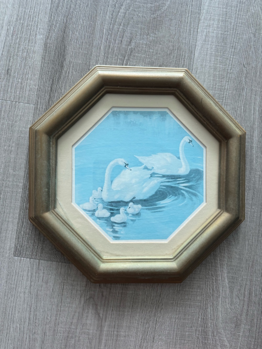 Vintage Framed Swan Family Wall Art
